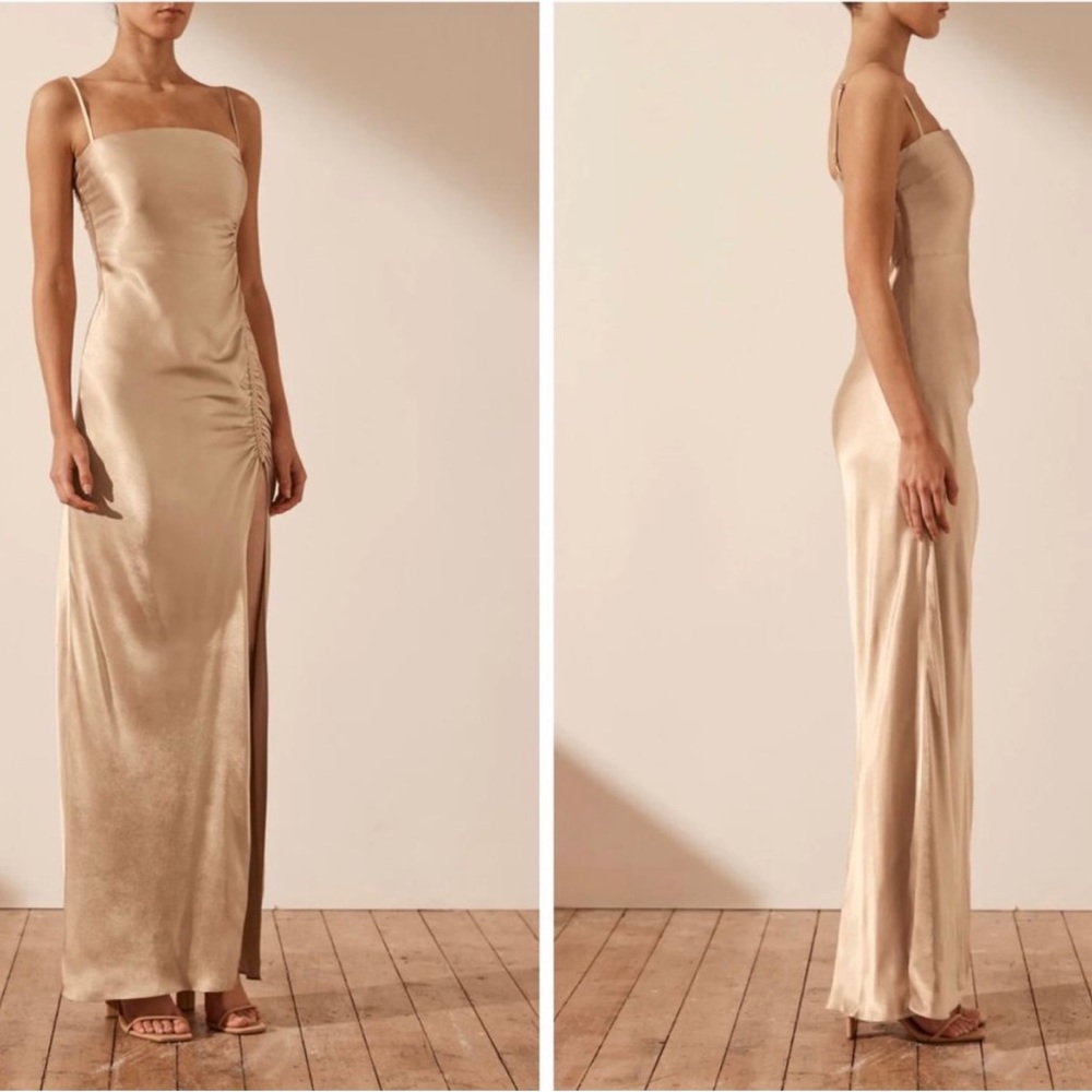 Shona Joy LA LUNE RUCHED MAXI DRESS in Gold - Picture 3 of 5